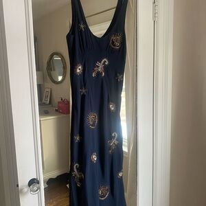 Navy Blue Embellished Midi Dress